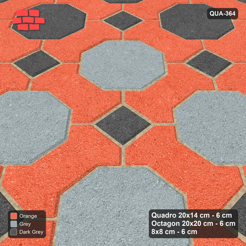 Interlock (Pasco) 20x14 cm · QUA-364 · Quadro-Octagon-8x8 grid, accent octagon ring (Sunset Slate), Kerb 42H kerb · Side view Interlock (Pasco) 20x14 cm · QUA-364 · Quadro-Octagon-8x8 grid, accent octagon ring (Sunset Slate), Kerb 42H kerb · Side view