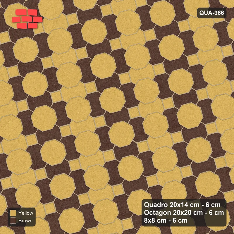 Interlock (Pasco) 20x14 cm · QUA-366 · Quadro-Octagon-8x8 grid, alternating Quadro files, 15 deg (Harvest), no kerb · Top view Interlock (Pasco) 20x14 cm · QUA-366 · Quadro-Octagon-8x8 grid, alternating Quadro files, 15 deg (Harvest), no kerb · Top view