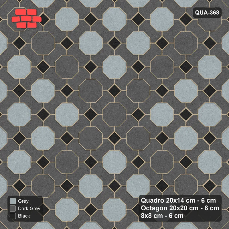 Interlock (Pasco) 20x14 cm · QUA-368 · Quadro-Octagon-8x8 grid, octagon cross, 45 deg (Graphite Scale), Kerb 25H kerb · Top view Interlock (Pasco) 20x14 cm · QUA-368 · Quadro-Octagon-8x8 grid, octagon cross, 45 deg (Graphite Scale), Kerb 25H kerb · Top view