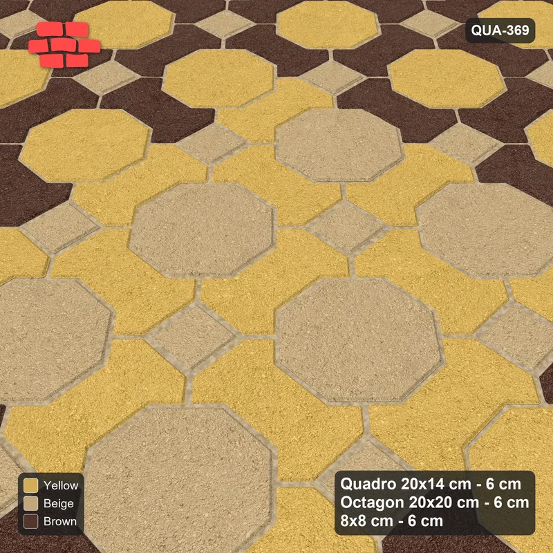 Interlock (Pasco) 20x14 cm · QUA-369 · Quadro-Octagon-8x8 grid, centre medallion (Harvest Gold), no kerb · Side view Interlock (Pasco) 20x14 cm · QUA-369 · Quadro-Octagon-8x8 grid, centre medallion (Harvest Gold), no kerb · Side view
