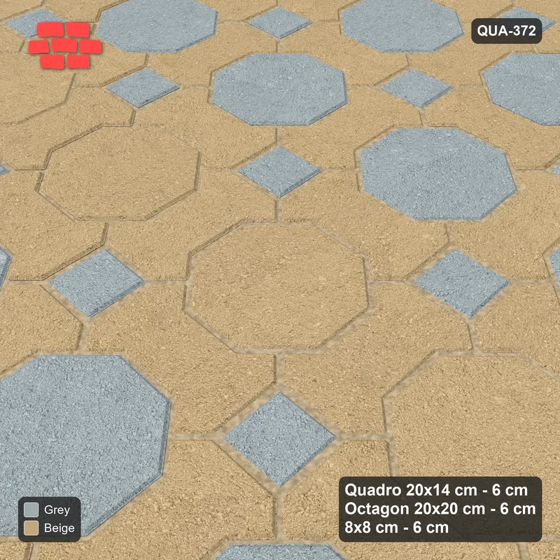 Interlock (Pasco) 20x14 cm · QUA-372 · Quadro-Octagon-8x8 grid, feature octagon band (Warm Grey), no kerb · Side view Interlock (Pasco) 20x14 cm · QUA-372 · Quadro-Octagon-8x8 grid, feature octagon band (Warm Grey), no kerb · Side view