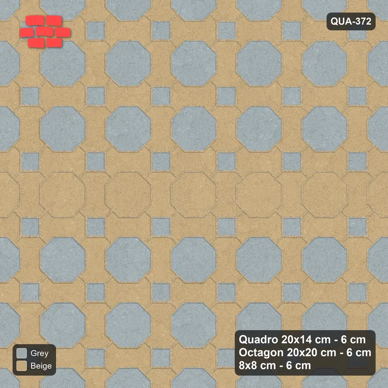 Interlock (Pasco) 20x14 cm · QUA-372 · Quadro-Octagon-8x8 grid, feature octagon band (Warm Grey), no kerb · Top view Interlock (Pasco) 20x14 cm · QUA-372 · Quadro-Octagon-8x8 grid, feature octagon band (Warm Grey), no kerb · Top view
