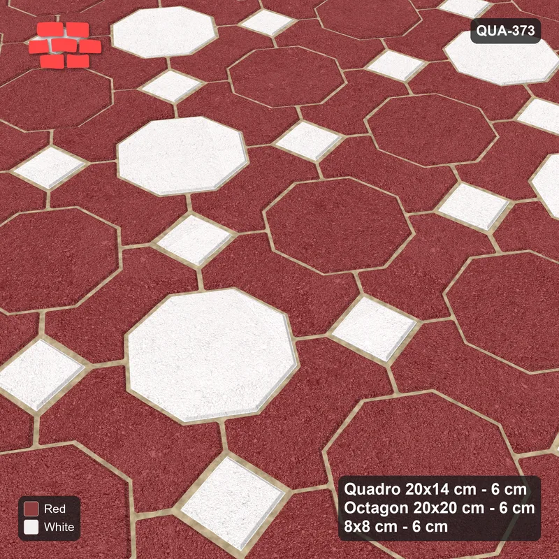 Interlock (Pasco) 20x14 cm · QUA-373 · Quadro-Octagon-8x8 grid, diagonal octagon tones, 10 deg (Burgundy & Ivory), Kerb 54B kerb · Side view Interlock (Pasco) 20x14 cm · QUA-373 · Quadro-Octagon-8x8 grid, diagonal octagon tones, 10 deg (Burgundy & Ivory), Kerb 54B kerb · Side view