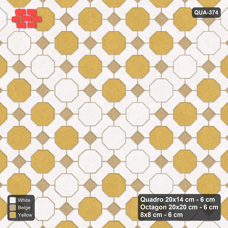 Interlock (Pasco) 20x14 cm · QUA-374 · Quadro-Octagon-8x8 grid, octagon cross, 45 deg (Golden Sand), Kerb 25H kerb · Top view Interlock (Pasco) 20x14 cm · QUA-374 · Quadro-Octagon-8x8 grid, octagon cross, 45 deg (Golden Sand), Kerb 25H kerb · Top view