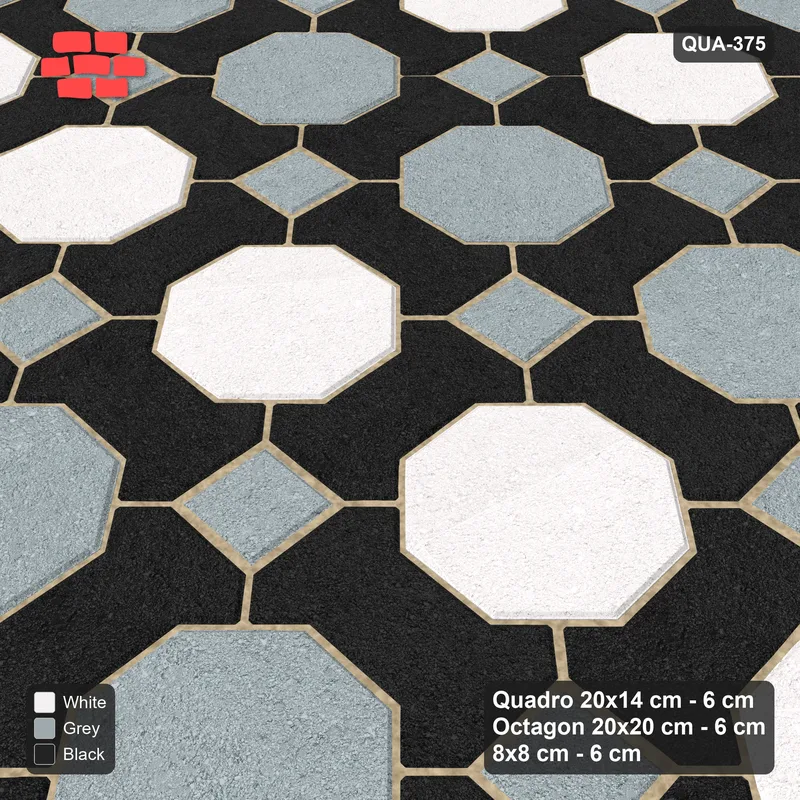 Interlock (Pasco) 20x14 cm · QUA-375 · Quadro-Octagon-8x8 grid, striped octagon rows (Tuxedo), no kerb · Side view Interlock (Pasco) 20x14 cm · QUA-375 · Quadro-Octagon-8x8 grid, striped octagon rows (Tuxedo), no kerb · Side view