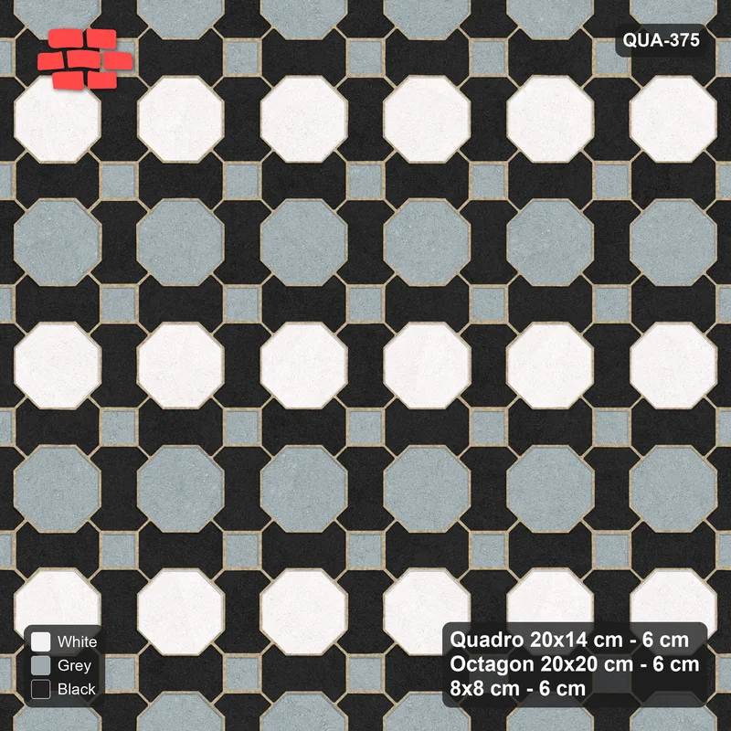 Interlock (Pasco) 20x14 cm · QUA-375 · Quadro-Octagon-8x8 grid, striped octagon rows (Tuxedo), no kerb · Top view Interlock (Pasco) 20x14 cm · QUA-375 · Quadro-Octagon-8x8 grid, striped octagon rows (Tuxedo), no kerb · Top view