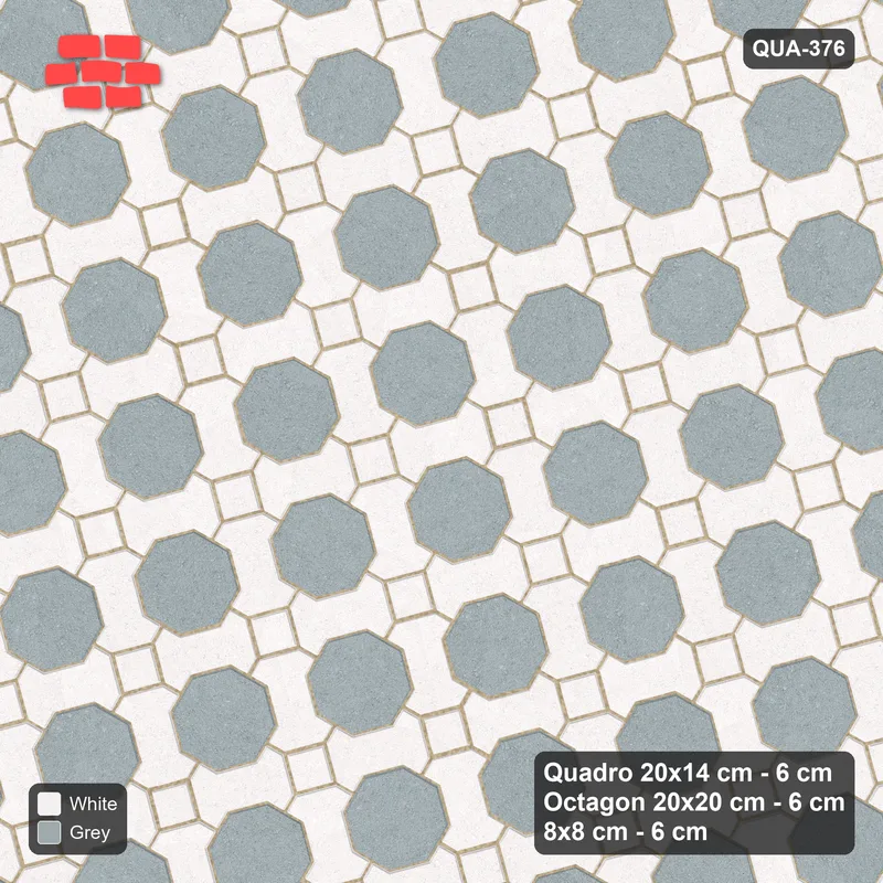 Interlock (Pasco) 20x14 cm · QUA-376 · Quadro-Octagon-8x8 grid, uniform roles, 15 deg (Salt & Pepper), Kerb 40B kerb · Top view Interlock (Pasco) 20x14 cm · QUA-376 · Quadro-Octagon-8x8 grid, uniform roles, 15 deg (Salt & Pepper), Kerb 40B kerb · Top view