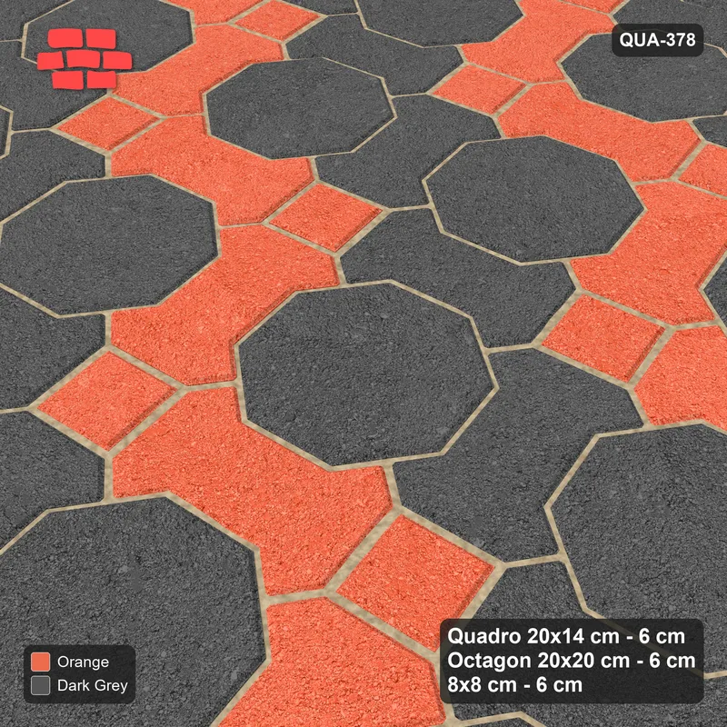 Interlock (Pasco) 20x14 cm · QUA-378 · Quadro-Octagon-8x8 grid, chequered Quadros, 10 deg (Ember), no kerb · Side view Interlock (Pasco) 20x14 cm · QUA-378 · Quadro-Octagon-8x8 grid, chequered Quadros, 10 deg (Ember), no kerb · Side view
