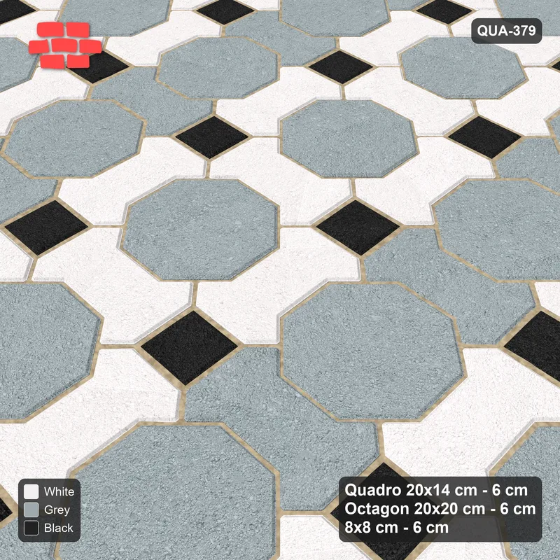 Interlock (Pasco) 20x14 cm · QUA-379 · Quadro-Octagon-8x8 grid, alternating Quadro files (Tuxedo), Kerb 25B kerb · Side view Interlock (Pasco) 20x14 cm · QUA-379 · Quadro-Octagon-8x8 grid, alternating Quadro files (Tuxedo), Kerb 25B kerb · Side view