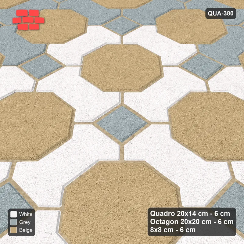 Interlock (Pasco) 20x14 cm · QUA-380 · Quadro-Octagon-8x8 grid, accent Quadro ring (Coastal), Kerb 54H kerb · Side view Interlock (Pasco) 20x14 cm · QUA-380 · Quadro-Octagon-8x8 grid, accent Quadro ring (Coastal), Kerb 54H kerb · Side view