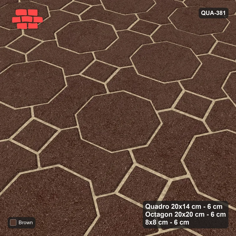 Interlock (Pasco) 20x14 cm · QUA-381 · Quadro-Octagon-8x8 grid, uniform roles, 15 deg (Earth Brown), no kerb · Side view Interlock (Pasco) 20x14 cm · QUA-381 · Quadro-Octagon-8x8 grid, uniform roles, 15 deg (Earth Brown), no kerb · Side view