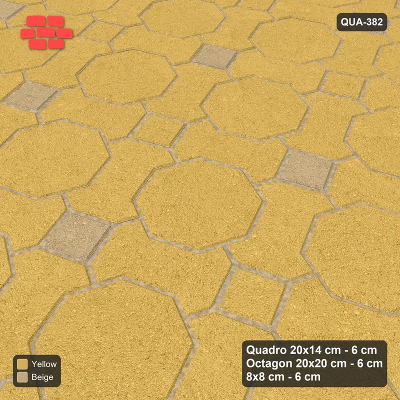 Interlock (Pasco) 20x14 cm · QUA-382 · Quadro-Octagon-8x8 grid, chequered cubes, 22 deg (Desert Sun), Kerb 40B kerb · Side view Interlock (Pasco) 20x14 cm · QUA-382 · Quadro-Octagon-8x8 grid, chequered cubes, 22 deg (Desert Sun), Kerb 40B kerb · Side view