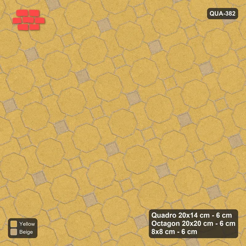 Interlock (Pasco) 20x14 cm · QUA-382 · Quadro-Octagon-8x8 grid, chequered cubes, 22 deg (Desert Sun), Kerb 40B kerb · Top view Interlock (Pasco) 20x14 cm · QUA-382 · Quadro-Octagon-8x8 grid, chequered cubes, 22 deg (Desert Sun), Kerb 40B kerb · Top view