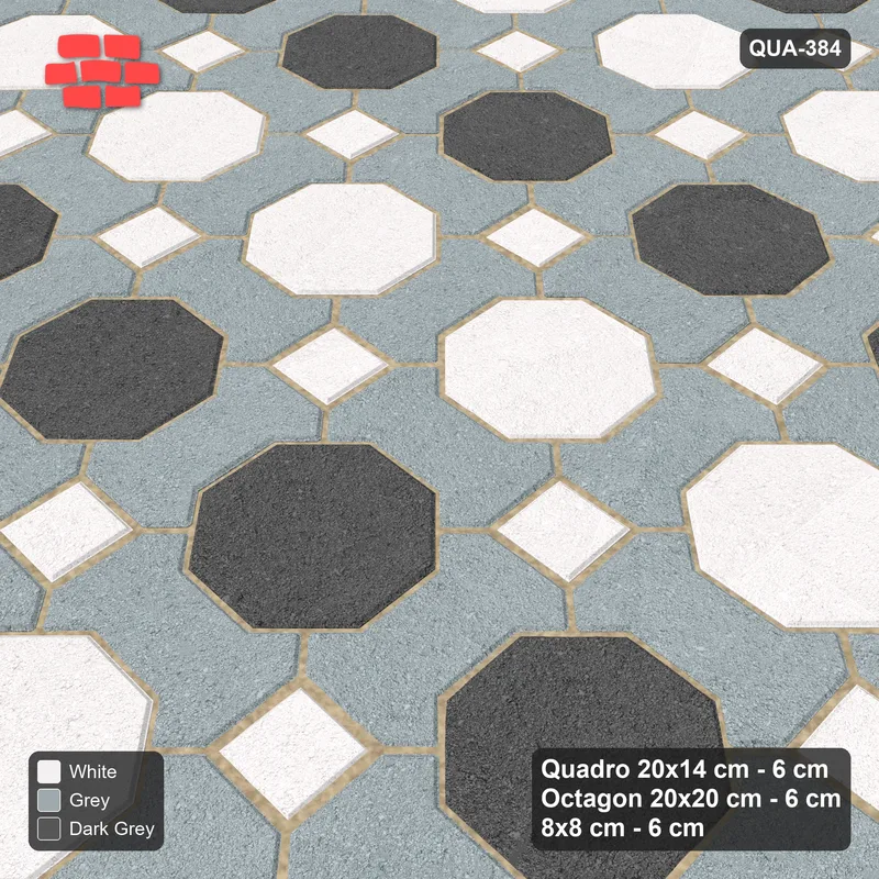 Interlock (Pasco) 20x14 cm · QUA-384 · Quadro-Octagon-8x8 grid, striped octagon rows (Monochrome), no kerb · Side view Interlock (Pasco) 20x14 cm · QUA-384 · Quadro-Octagon-8x8 grid, striped octagon rows (Monochrome), no kerb · Side view