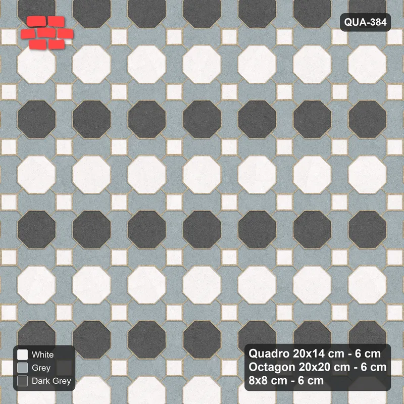 Interlock (Pasco) 20x14 cm · QUA-384 · Quadro-Octagon-8x8 grid, striped octagon rows (Monochrome), no kerb · Top view Interlock (Pasco) 20x14 cm · QUA-384 · Quadro-Octagon-8x8 grid, striped octagon rows (Monochrome), no kerb · Top view
