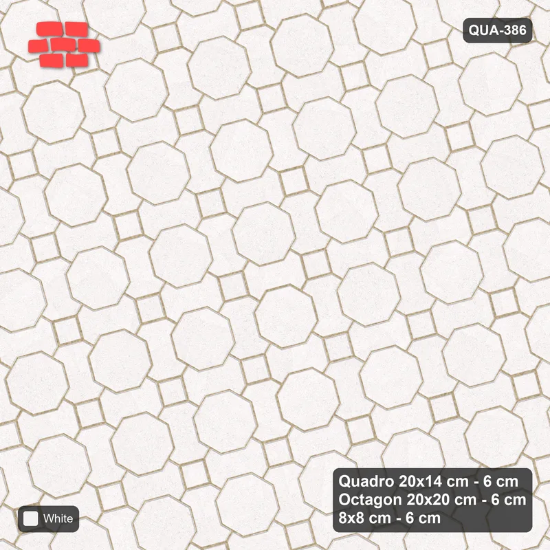 Interlock (Pasco) 20x14 cm · QUA-386 · Quadro-Octagon-8x8 grid, uniform roles, 15 deg (Pure White), Kerb 25B kerb · Top view Interlock (Pasco) 20x14 cm · QUA-386 · Quadro-Octagon-8x8 grid, uniform roles, 15 deg (Pure White), Kerb 25B kerb · Top view