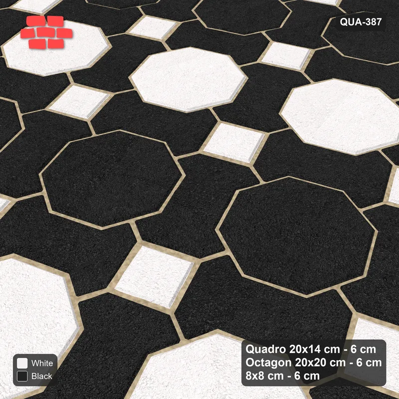 Interlock (Pasco) 20x14 cm · QUA-387 · Quadro-Octagon-8x8 grid, striped octagon rows, 22 deg (Contrast), no kerb · Side view Interlock (Pasco) 20x14 cm · QUA-387 · Quadro-Octagon-8x8 grid, striped octagon rows, 22 deg (Contrast), no kerb · Side view