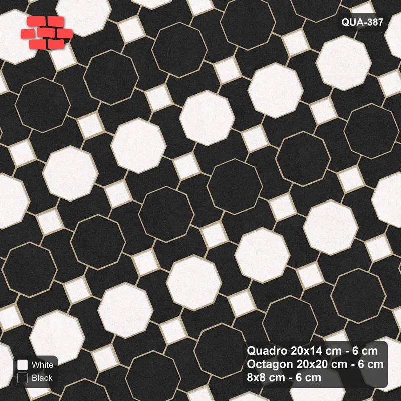 Interlock (Pasco) 20x14 cm · QUA-387 · Quadro-Octagon-8x8 grid, striped octagon rows, 22 deg (Contrast), no kerb · Top view Interlock (Pasco) 20x14 cm · QUA-387 · Quadro-Octagon-8x8 grid, striped octagon rows, 22 deg (Contrast), no kerb · Top view