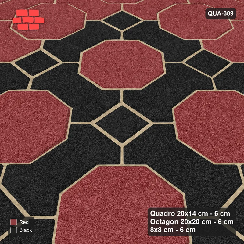 Interlock (Pasco) 20x14 cm · QUA-389 · Quadro-Octagon-8x8 grid, accent Quadro ring (Red & Black), Kerb 42H kerb · Side view Interlock (Pasco) 20x14 cm · QUA-389 · Quadro-Octagon-8x8 grid, accent Quadro ring (Red & Black), Kerb 42H kerb · Side view