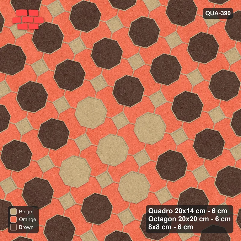 Interlock (Pasco) 20x14 cm · QUA-390 · Quadro-Octagon-8x8 grid, diamond octagon feature, 30 deg (Autumn), no kerb · Top view Interlock (Pasco) 20x14 cm · QUA-390 · Quadro-Octagon-8x8 grid, diamond octagon feature, 30 deg (Autumn), no kerb · Top view