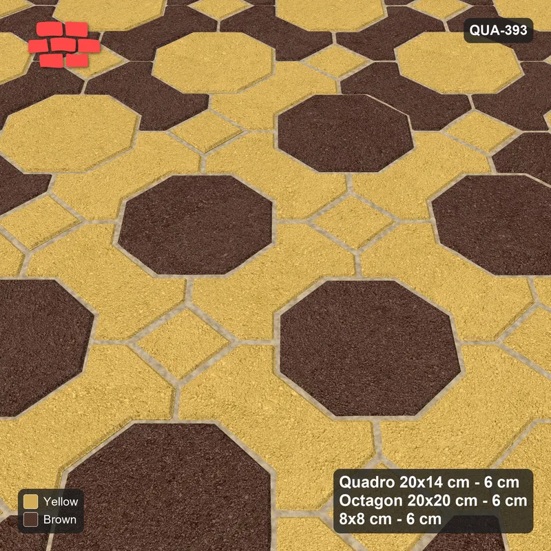 Interlock (Pasco) 20x14 cm · QUA-393 · Quadro-Octagon-8x8 grid, centre medallion (Harvest), no kerb · Side view Interlock (Pasco) 20x14 cm · QUA-393 · Quadro-Octagon-8x8 grid, centre medallion (Harvest), no kerb · Side view
