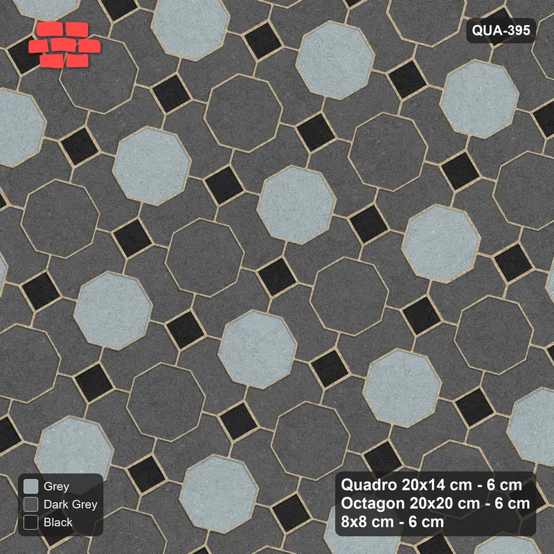 Interlock (Pasco) 20x14 cm · QUA-395 · Quadro-Octagon-8x8 grid, chequered octagons, 30 deg (Graphite Scale), Kerb 38B kerb · Top view Interlock (Pasco) 20x14 cm · QUA-395 · Quadro-Octagon-8x8 grid, chequered octagons, 30 deg (Graphite Scale), Kerb 38B kerb · Top view