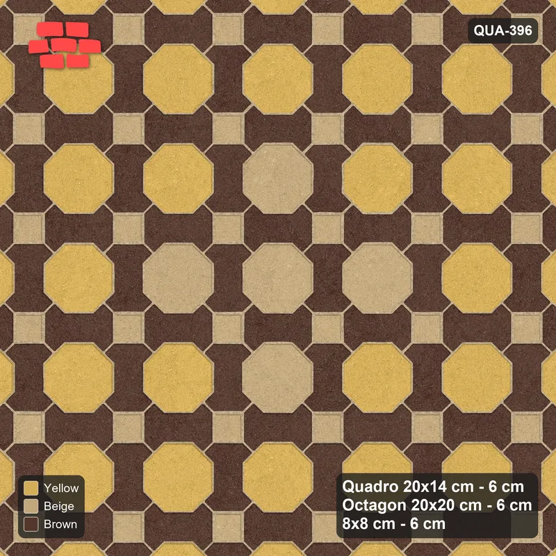 Interlock (Pasco) 20x14 cm · QUA-396 · Quadro-Octagon-8x8 grid, diamond octagon feature (Harvest Gold), no kerb · Top view Interlock (Pasco) 20x14 cm · QUA-396 · Quadro-Octagon-8x8 grid, diamond octagon feature (Harvest Gold), no kerb · Top view