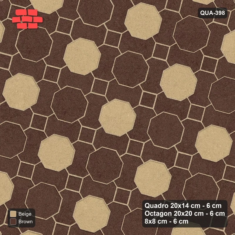 Interlock (Pasco) 20x14 cm · QUA-398 · Quadro-Octagon-8x8 grid, chequered octagons, 75 deg (Sandstone), Kerb 25F kerb · Top view Interlock (Pasco) 20x14 cm · QUA-398 · Quadro-Octagon-8x8 grid, chequered octagons, 75 deg (Sandstone), Kerb 25F kerb · Top view