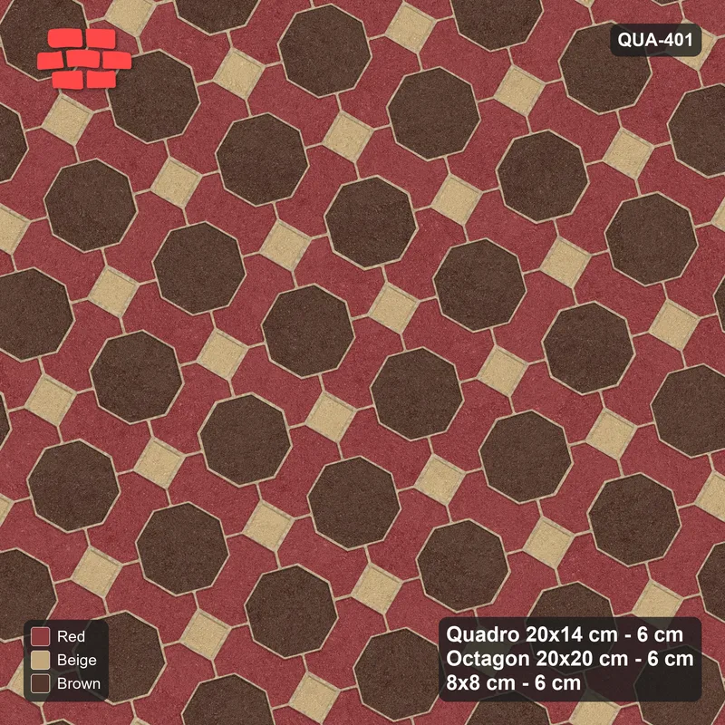 Interlock (Pasco) 20x14 cm · QUA-401 · Quadro-Octagon-8x8 grid, uniform roles, 60 deg (Tuscany), Kerb 40F kerb · Top view Interlock (Pasco) 20x14 cm · QUA-401 · Quadro-Octagon-8x8 grid, uniform roles, 60 deg (Tuscany), Kerb 40F kerb · Top view