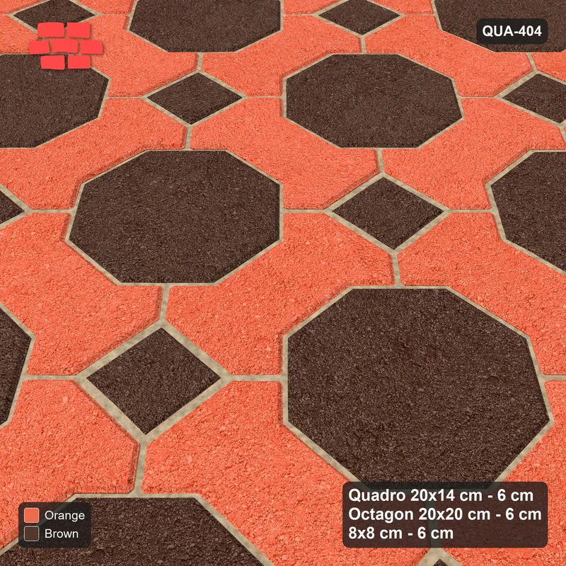 Interlock (Pasco) 20x14 cm · QUA-404 · Quadro-Octagon-8x8 grid, uniform roles (Burnt Clay), Kerb 25F kerb · Side view Interlock (Pasco) 20x14 cm · QUA-404 · Quadro-Octagon-8x8 grid, uniform roles (Burnt Clay), Kerb 25F kerb · Side view