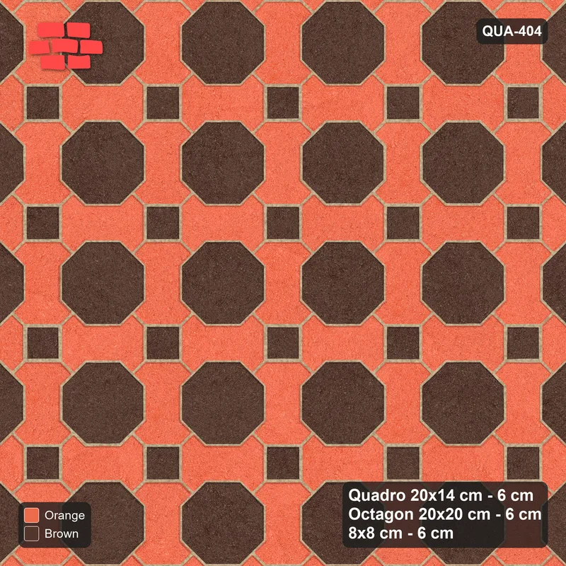 Interlock (Pasco) 20x14 cm · QUA-404 · Quadro-Octagon-8x8 grid, uniform roles (Burnt Clay), Kerb 25F kerb · Top view Interlock (Pasco) 20x14 cm · QUA-404 · Quadro-Octagon-8x8 grid, uniform roles (Burnt Clay), Kerb 25F kerb · Top view