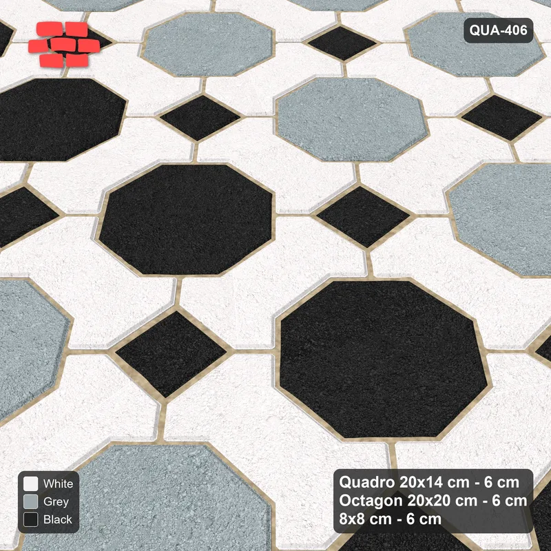 Interlock (Pasco) 20x14 cm · QUA-406 · Quadro-Octagon-8x8 grid, feature octagon band (Tuxedo), Kerb 38H kerb · Side view Interlock (Pasco) 20x14 cm · QUA-406 · Quadro-Octagon-8x8 grid, feature octagon band (Tuxedo), Kerb 38H kerb · Side view