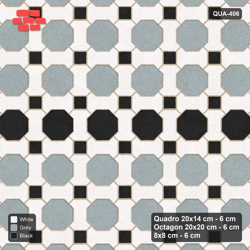 Interlock (Pasco) 20x14 cm · QUA-406 · Quadro-Octagon-8x8 grid, feature octagon band (Tuxedo), Kerb 38H kerb · Top view Interlock (Pasco) 20x14 cm · QUA-406 · Quadro-Octagon-8x8 grid, feature octagon band (Tuxedo), Kerb 38H kerb · Top view