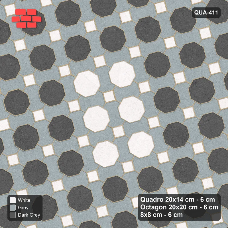 Interlock (Pasco) 20x14 cm · QUA-411 · Quadro-Octagon-8x8 grid, octagon medallion, 15 deg (Monochrome), no kerb · Top view Interlock (Pasco) 20x14 cm · QUA-411 · Quadro-Octagon-8x8 grid, octagon medallion, 15 deg (Monochrome), no kerb · Top view