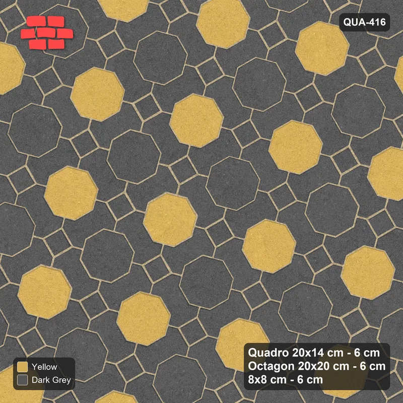 Interlock (Pasco) 20x14 cm · QUA-416 · Quadro-Octagon-8x8 grid, chequered octagons, 30 deg (Mustard Slate), Kerb 38B kerb · Top view Interlock (Pasco) 20x14 cm · QUA-416 · Quadro-Octagon-8x8 grid, chequered octagons, 30 deg (Mustard Slate), Kerb 38B kerb · Top view