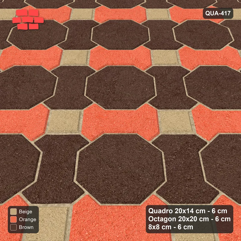 Interlock (Pasco) 20x14 cm · QUA-417 · Quadro-Octagon-8x8 grid, two-tone Quadro files, 45 deg (Autumn), no kerb · Side view Interlock (Pasco) 20x14 cm · QUA-417 · Quadro-Octagon-8x8 grid, two-tone Quadro files, 45 deg (Autumn), no kerb · Side view