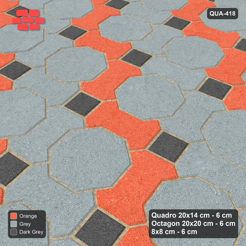 Interlock (Pasco) 20x14 cm · QUA-418 · Quadro-Octagon-8x8 grid, chequered Quadros, 10 deg (Sunset Slate), Kerb 25F kerb · Side view Interlock (Pasco) 20x14 cm · QUA-418 · Quadro-Octagon-8x8 grid, chequered Quadros, 10 deg (Sunset Slate), Kerb 25F kerb · Side view