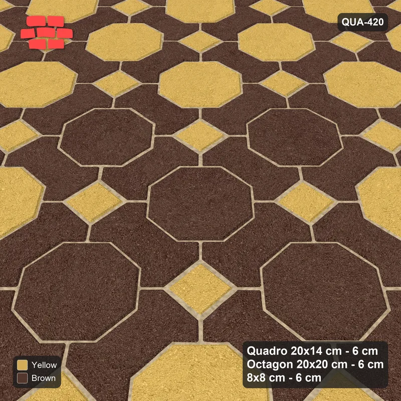 Interlock (Pasco) 20x14 cm · QUA-420 · Quadro-Octagon-8x8 grid, diamond octagon feature (Harvest), no kerb · Side view Interlock (Pasco) 20x14 cm · QUA-420 · Quadro-Octagon-8x8 grid, diamond octagon feature (Harvest), no kerb · Side view