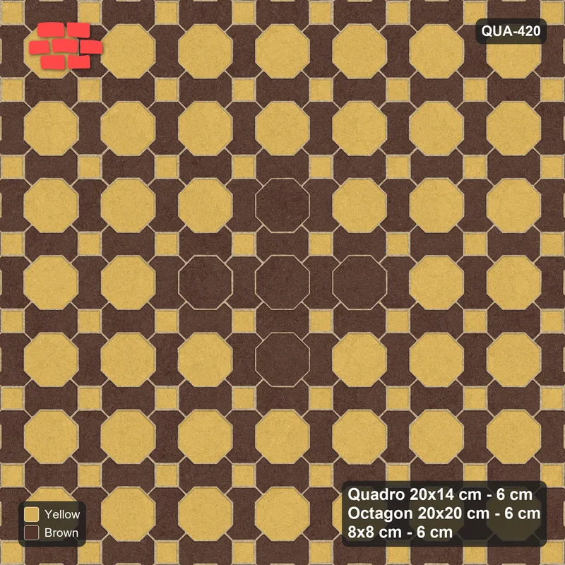 Interlock (Pasco) 20x14 cm · QUA-420 · Quadro-Octagon-8x8 grid, diamond octagon feature (Harvest), no kerb · Top view Interlock (Pasco) 20x14 cm · QUA-420 · Quadro-Octagon-8x8 grid, diamond octagon feature (Harvest), no kerb · Top view