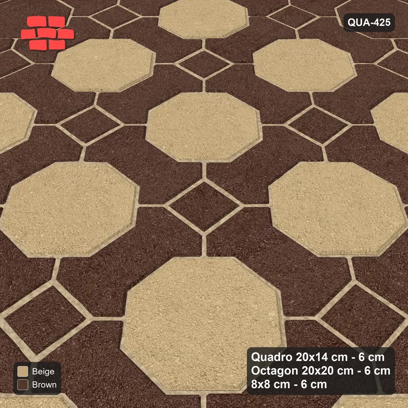 Interlock (Pasco) 20x14 cm · QUA-425 · Quadro-Octagon-8x8 grid, accent octagon ring (Sandstone), no kerb · Side view Interlock (Pasco) 20x14 cm · QUA-425 · Quadro-Octagon-8x8 grid, accent octagon ring (Sandstone), no kerb · Side view