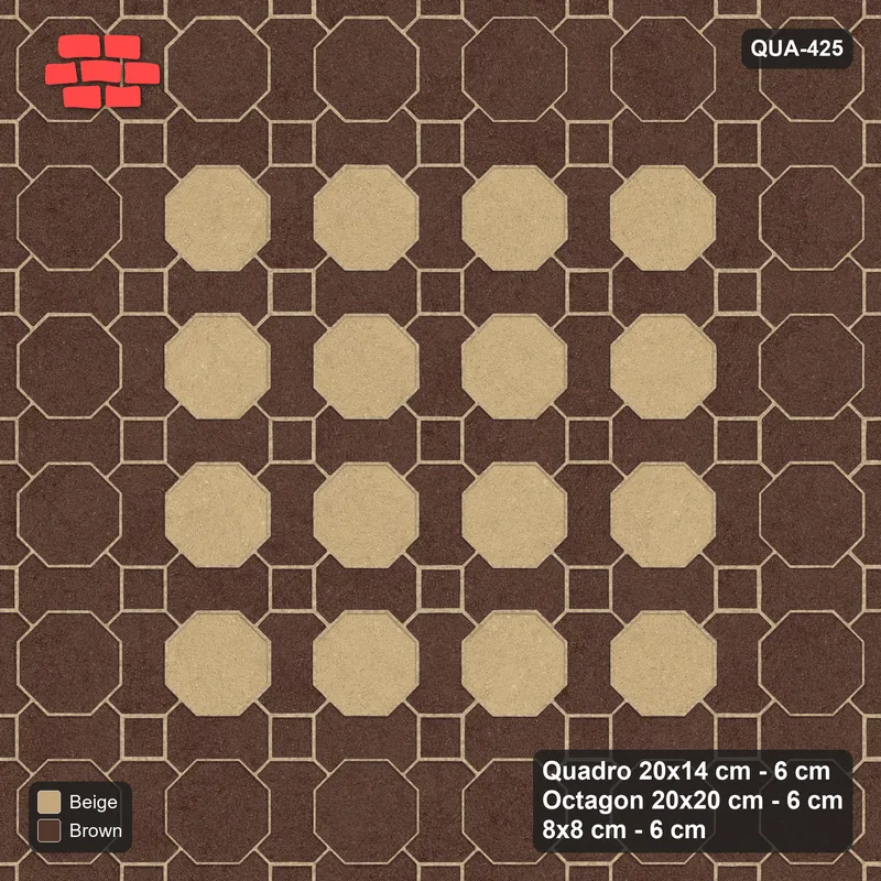 Interlock (Pasco) 20x14 cm · QUA-425 · Quadro-Octagon-8x8 grid, accent octagon ring (Sandstone), no kerb · Top view Interlock (Pasco) 20x14 cm · QUA-425 · Quadro-Octagon-8x8 grid, accent octagon ring (Sandstone), no kerb · Top view