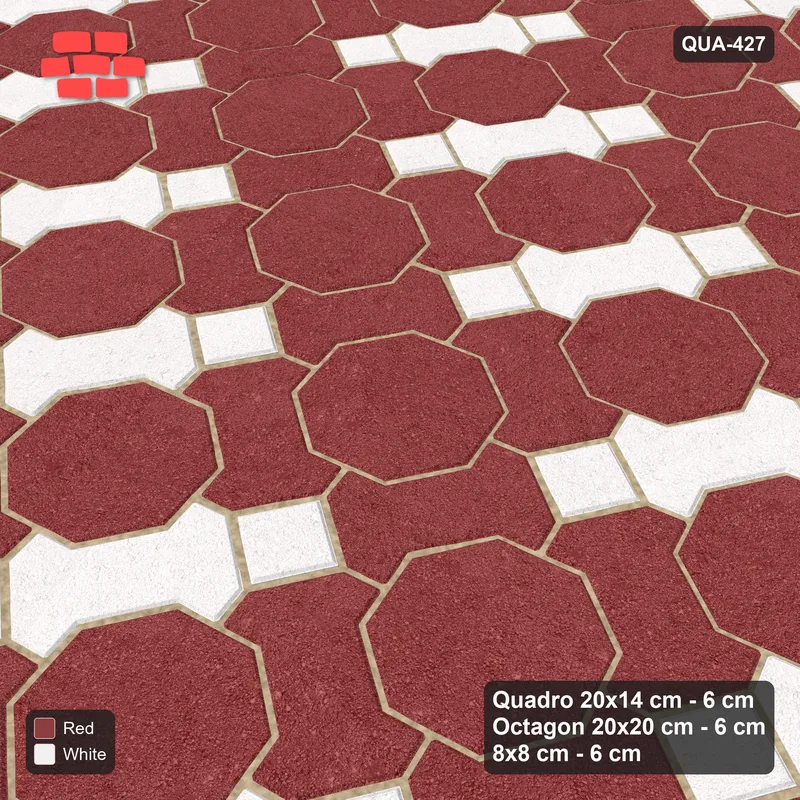 Interlock (Pasco) 20x14 cm · QUA-427 · Quadro-Octagon-8x8 grid, alternating Quadro files, 60 deg (Burgundy & Ivory), no kerb · Side view Interlock (Pasco) 20x14 cm · QUA-427 · Quadro-Octagon-8x8 grid, alternating Quadro files, 60 deg (Burgundy & Ivory), no kerb · Side view