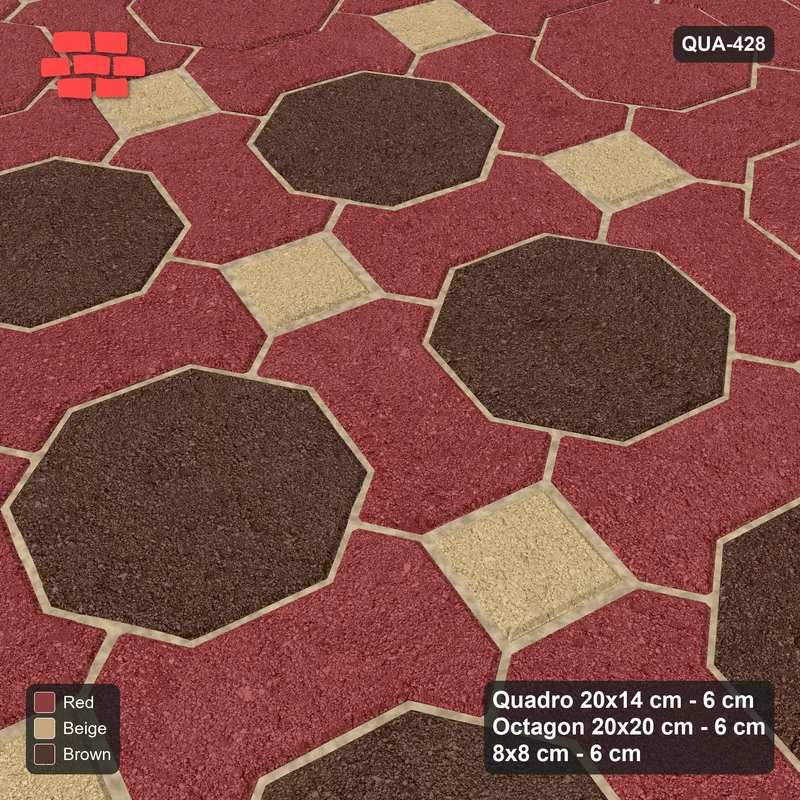 Interlock (Pasco) 20x14 cm · QUA-428 · Quadro-Octagon-8x8 grid, accent octagon ring, 75 deg (Tuscany), Kerb 42H kerb · Side view Interlock (Pasco) 20x14 cm · QUA-428 · Quadro-Octagon-8x8 grid, accent octagon ring, 75 deg (Tuscany), Kerb 42H kerb · Side view