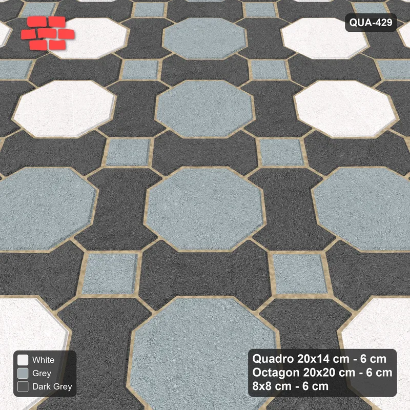 Interlock (Pasco) 20x14 cm · QUA-429 · Quadro-Octagon-8x8 grid, octagon cross, 45 deg (Monochrome), no kerb · Side view Interlock (Pasco) 20x14 cm · QUA-429 · Quadro-Octagon-8x8 grid, octagon cross, 45 deg (Monochrome), no kerb · Side view
