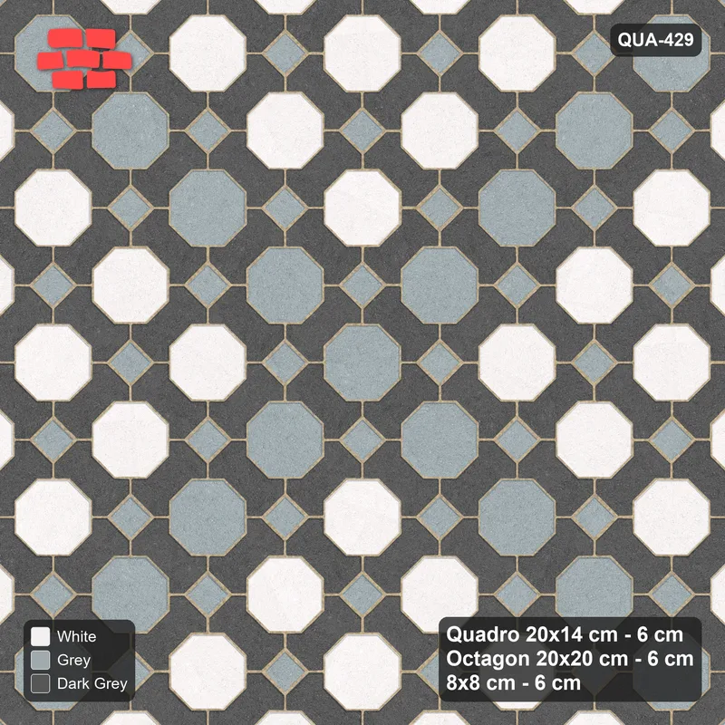 Interlock (Pasco) 20x14 cm · QUA-429 · Quadro-Octagon-8x8 grid, octagon cross, 45 deg (Monochrome), no kerb · Top view Interlock (Pasco) 20x14 cm · QUA-429 · Quadro-Octagon-8x8 grid, octagon cross, 45 deg (Monochrome), no kerb · Top view