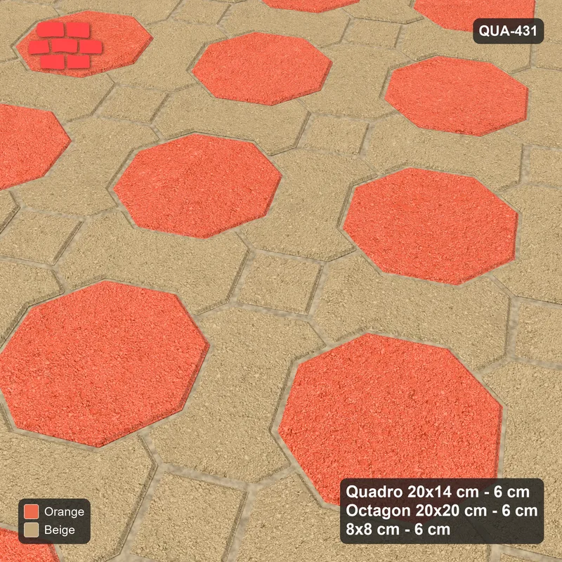 Interlock (Pasco) 20x14 cm · QUA-431 · Quadro-Octagon-8x8 grid, uniform roles, 30 deg (Clay Court), Kerb 25F kerb · Side view Interlock (Pasco) 20x14 cm · QUA-431 · Quadro-Octagon-8x8 grid, uniform roles, 30 deg (Clay Court), Kerb 25F kerb · Side view