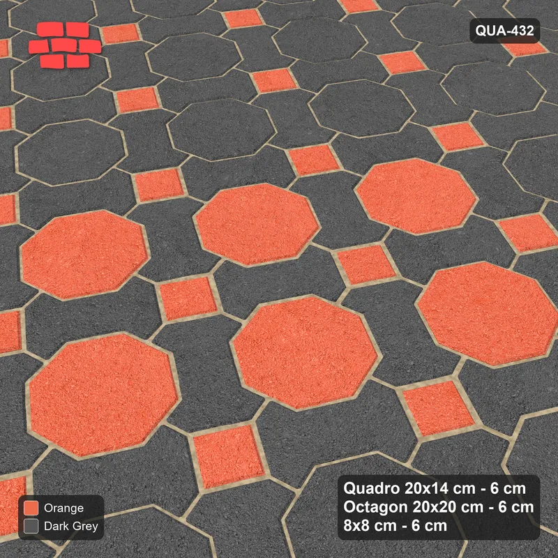 Interlock (Pasco) 20x14 cm · QUA-432 · Quadro-Octagon-8x8 grid, octagon medallion, 60 deg (Ember), no kerb · Side view Interlock (Pasco) 20x14 cm · QUA-432 · Quadro-Octagon-8x8 grid, octagon medallion, 60 deg (Ember), no kerb · Side view