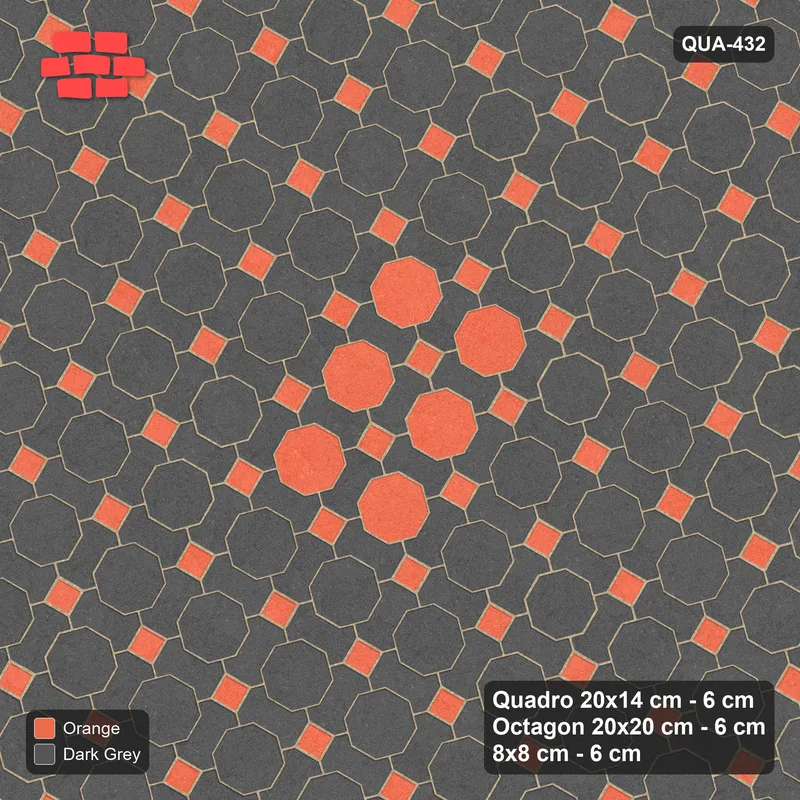 Interlock (Pasco) 20x14 cm · QUA-432 · Quadro-Octagon-8x8 grid, octagon medallion, 60 deg (Ember), no kerb · Top view Interlock (Pasco) 20x14 cm · QUA-432 · Quadro-Octagon-8x8 grid, octagon medallion, 60 deg (Ember), no kerb · Top view