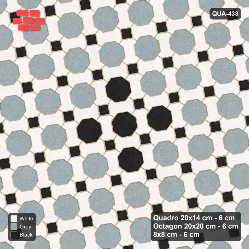 Interlock (Pasco) 20x14 cm · QUA-433 · Quadro-Octagon-8x8 grid, diamond octagon feature, 10 deg (Tuxedo), Kerb 40B kerb · Top view Interlock (Pasco) 20x14 cm · QUA-433 · Quadro-Octagon-8x8 grid, diamond octagon feature, 10 deg (Tuxedo), Kerb 40B kerb · Top view