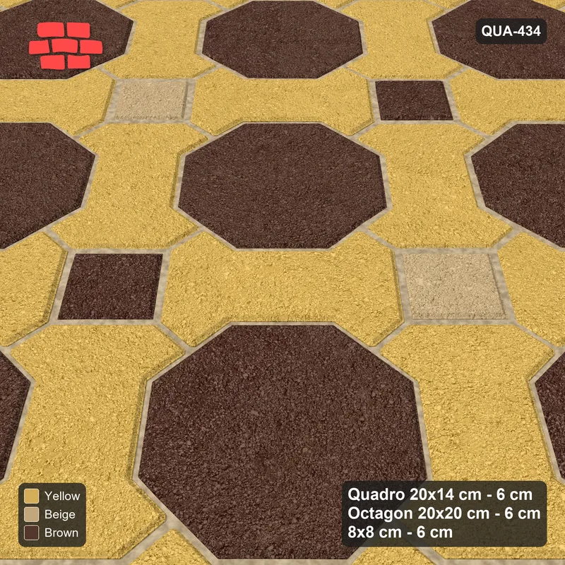 Interlock (Pasco) 20x14 cm · QUA-434 · Quadro-Octagon-8x8 grid, chequered cubes, 45 deg (Harvest Gold), Kerb 38B kerb · Side view Interlock (Pasco) 20x14 cm · QUA-434 · Quadro-Octagon-8x8 grid, chequered cubes, 45 deg (Harvest Gold), Kerb 38B kerb · Side view